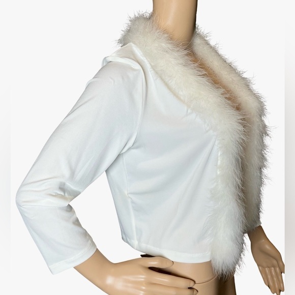 New!! Calvin Klein Cream Crop Open Fur Long Sleeve Cardigan Sweater Sz Medium - Picture 4 of 9